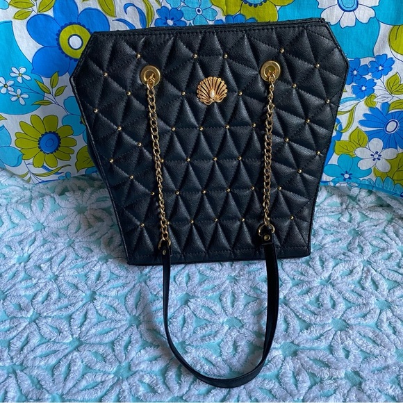 Vintage purse Victorian coffin style purse quilted black leather goth dark - Picture 7 of 14